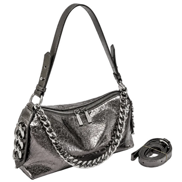 Luxe Chain Patent Shoulder Bag – Gunmetal Women’s Glossy Shoulder Bag