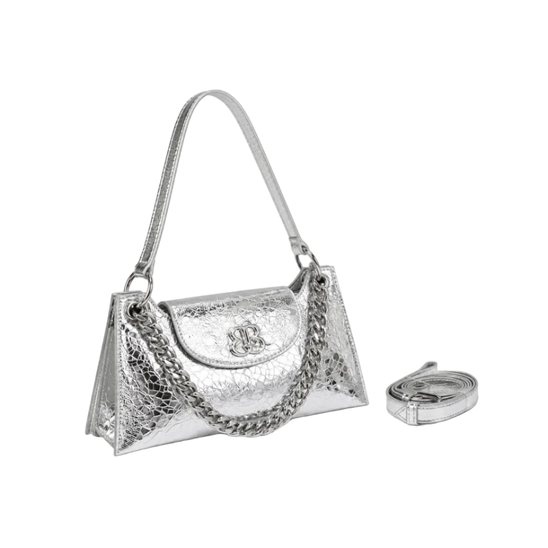Luxe Metallic Chain Shoulder Bag – Silver Women's Shoulder & Crossbody Bag