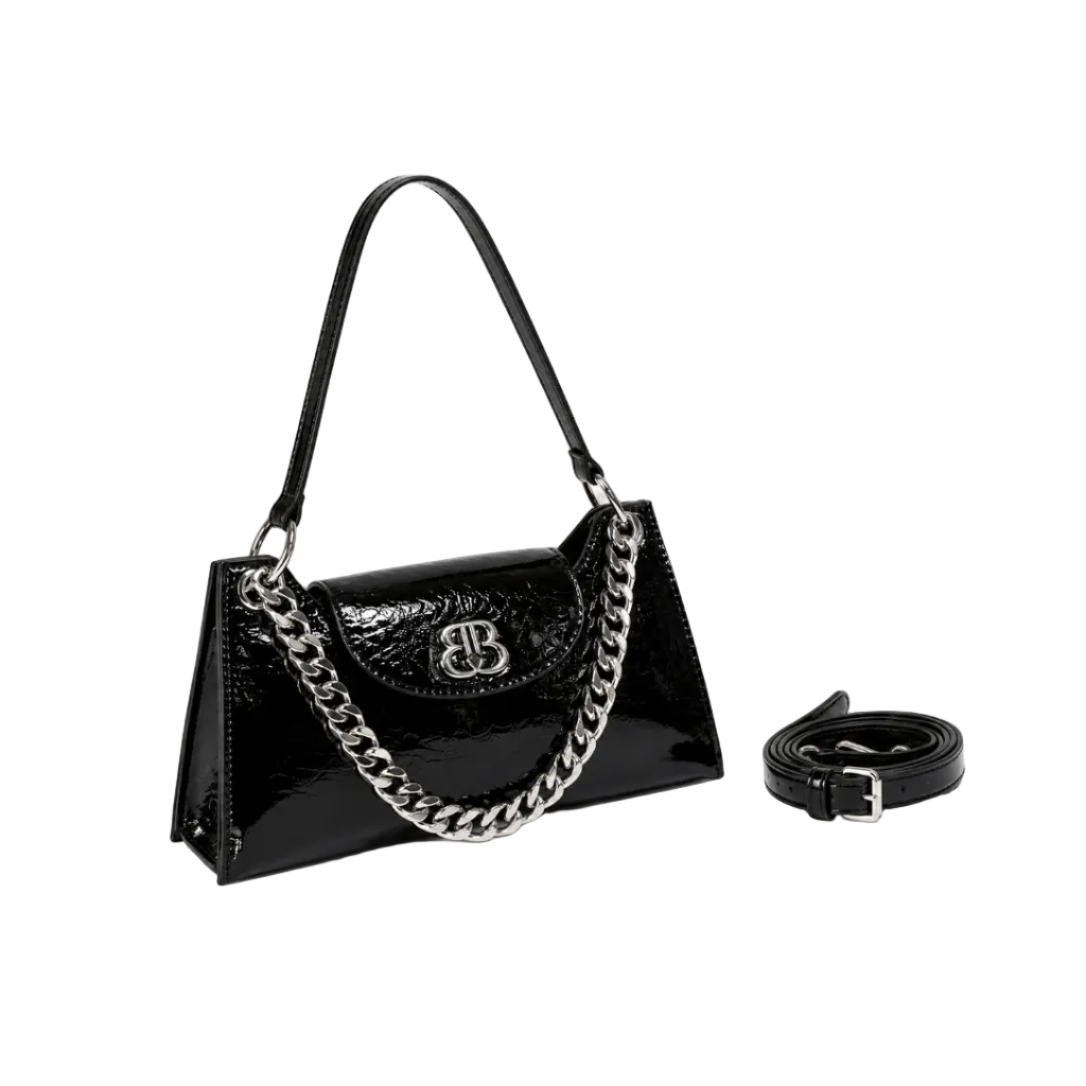 Luxe Patent Chain Shoulder Bag – Black Women's Shoulder & Crossbody Bag