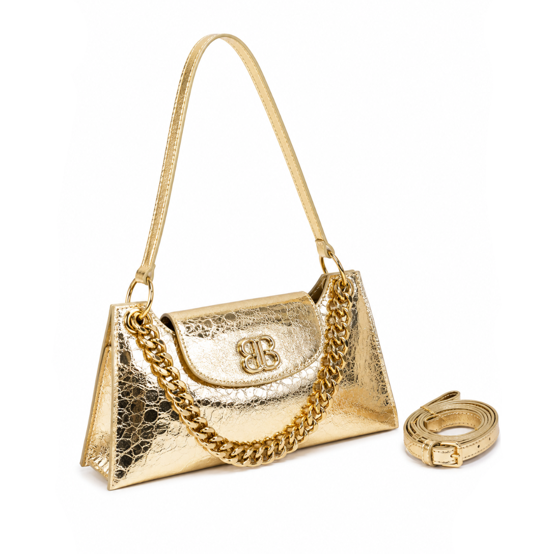 Luxury Metallic Chain Shoulder Bag – Gold Women's Crossbody & Shoulder Bag
