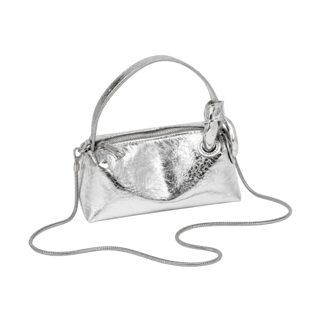 Luxury Metallic Mini Shoulder Bag – Silver Women's Crossbody & Shoulder Bag