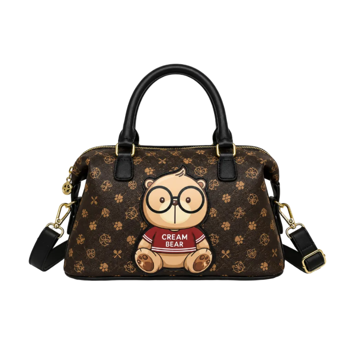 Cream Bear Signature Boston Bag – Brown Women's Top Handle Handbag