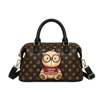 Cream Bear Signature Boston Bag – Brown Women's Top Handle Handbag
