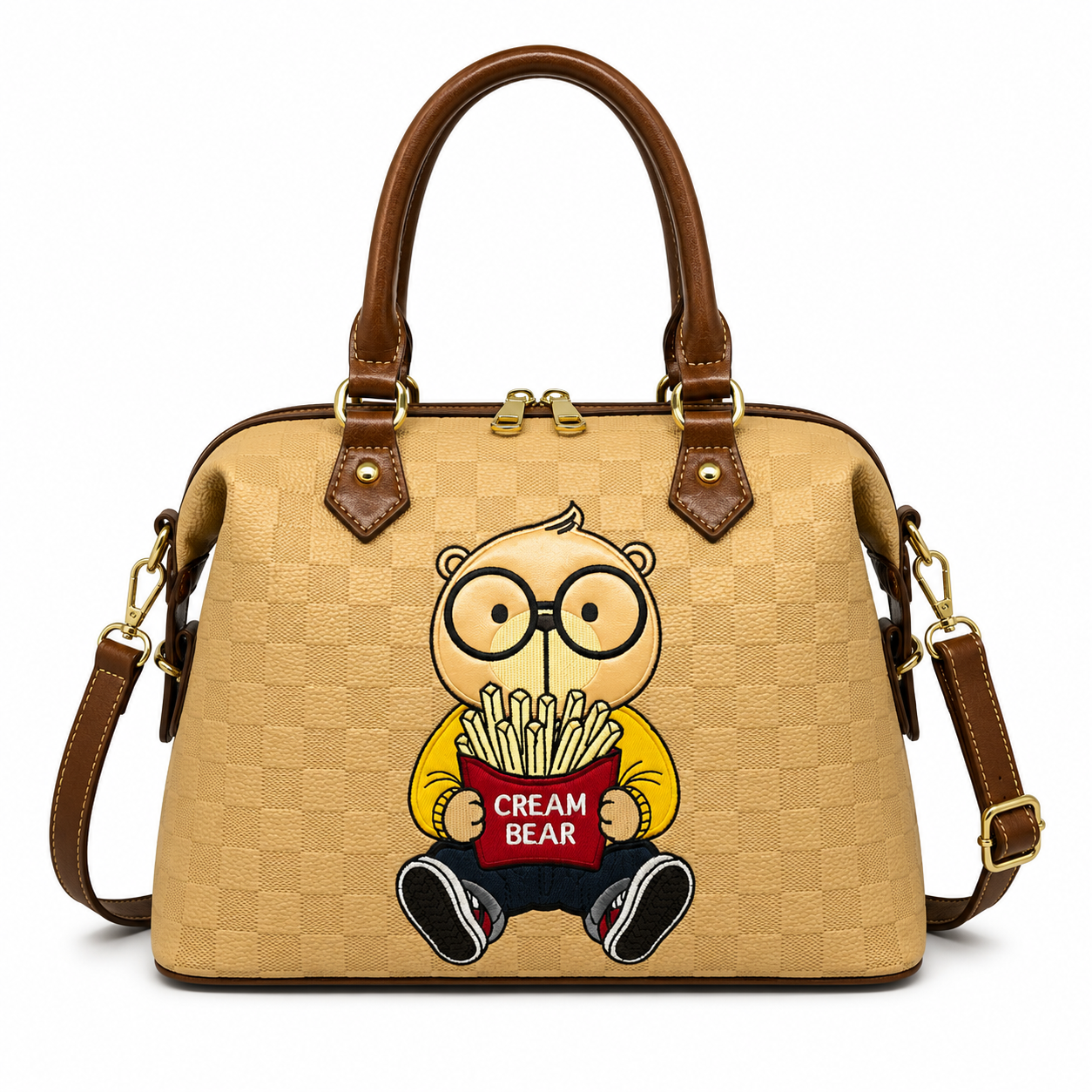 Cream Bear Classic Boston Bag – Beige Women's Top Handle Bag