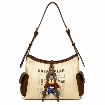 Cream Bear Casual Shoulder Bag – Beige Women's Hobo Bag
