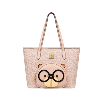Cream Bear Leopard Tote – Blush Pink Women's Shoulder Bag