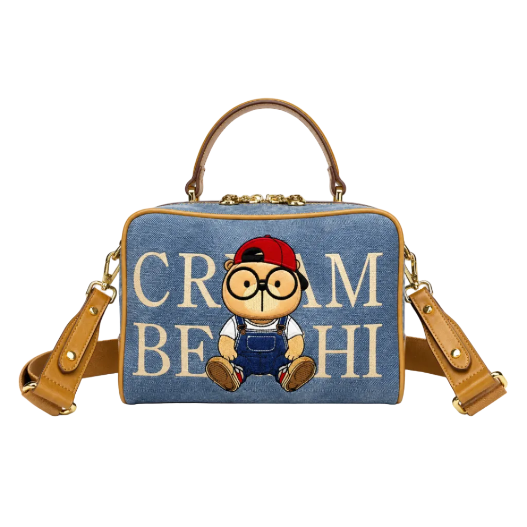 Cream Bear Denim Crossbody Bag – Blue Women's Top Handle Shoulder Bag