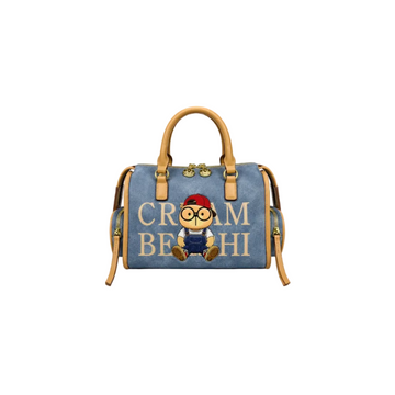 Cream Bear Denim Boston Bag – Blue Women's Top Handle Shoulder Bag