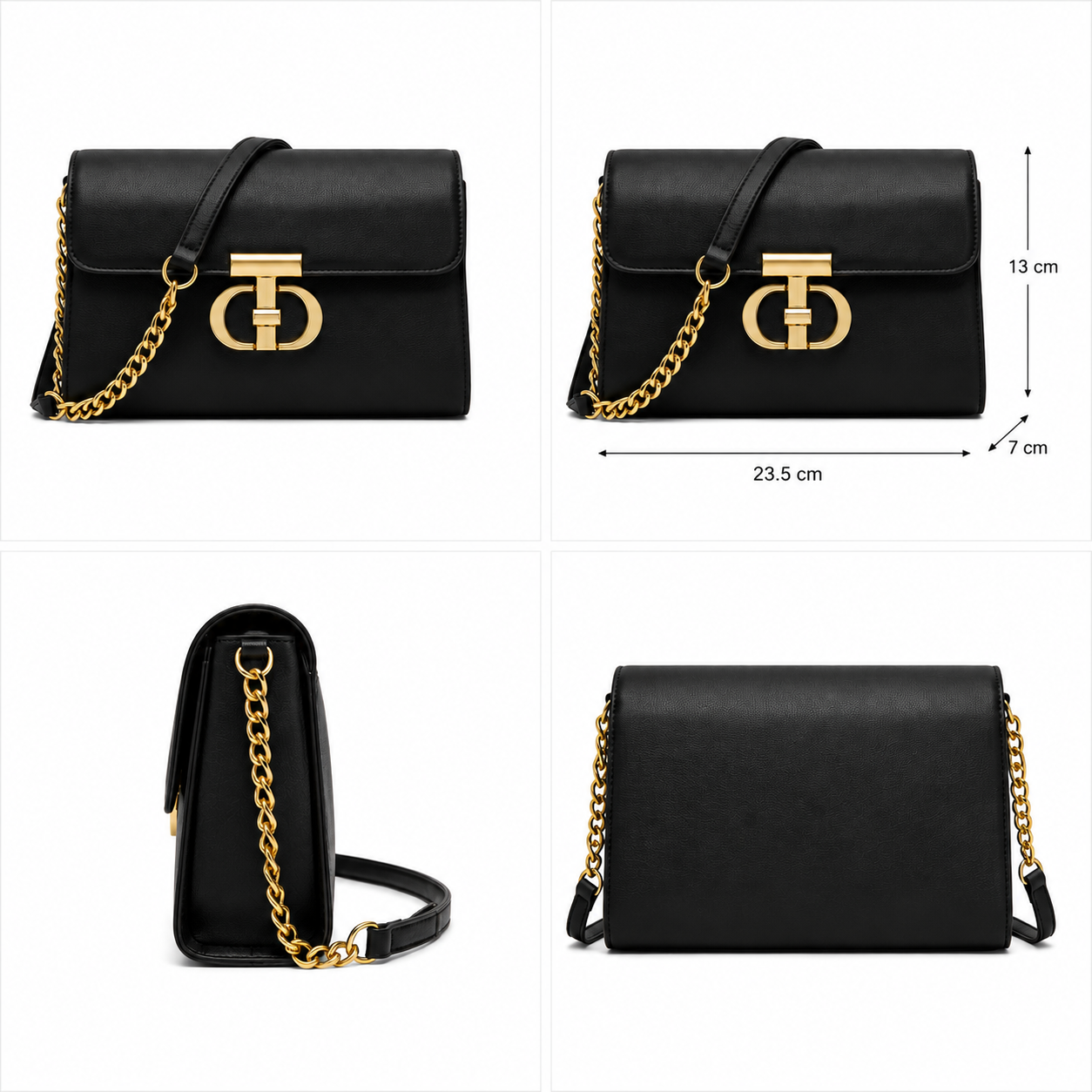 Women's Luxury Black Crossbody Shoulder Bag with Gold Hardware