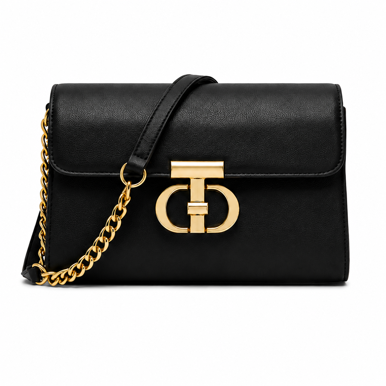 Women's Luxury Black Crossbody Shoulder Bag with Gold Hardware