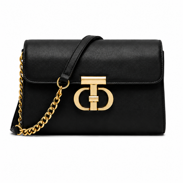 Women's Luxury Black Crossbody Shoulder Bag with Gold Hardware