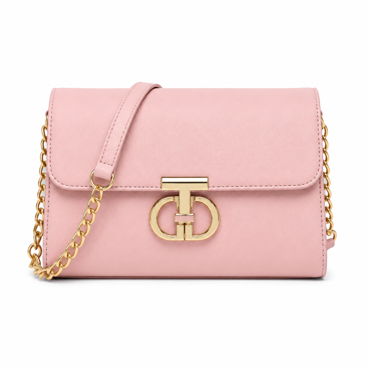 Women's Elegant Pink Crossbody Shoulder Bag with Gold Hardware