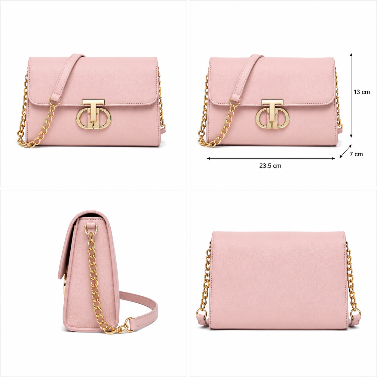 Women's Elegant Pink Crossbody Shoulder Bag with Gold Hardware