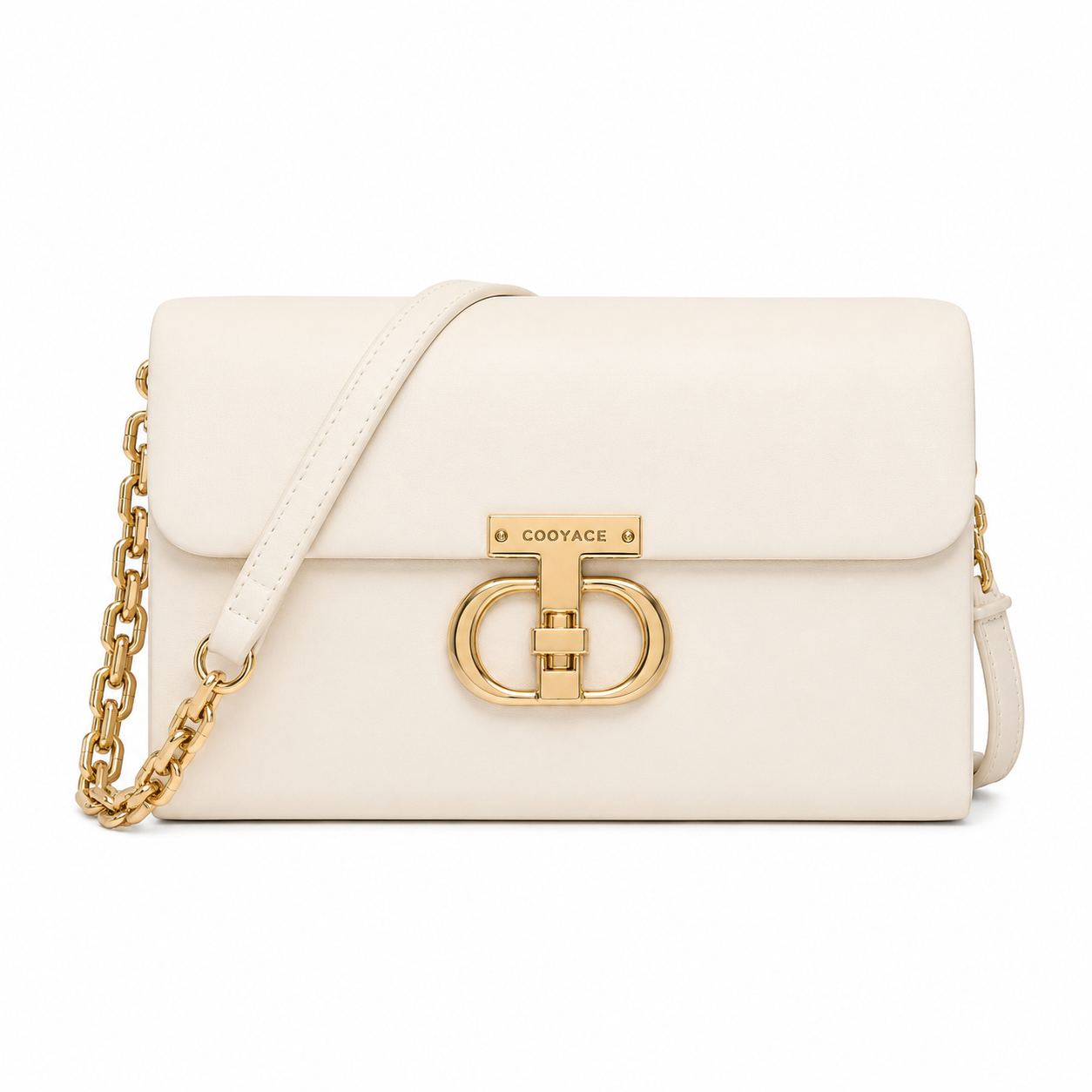 Women's Elegant Ivory Crossbody Shoulder Bag with Gold Hardware
