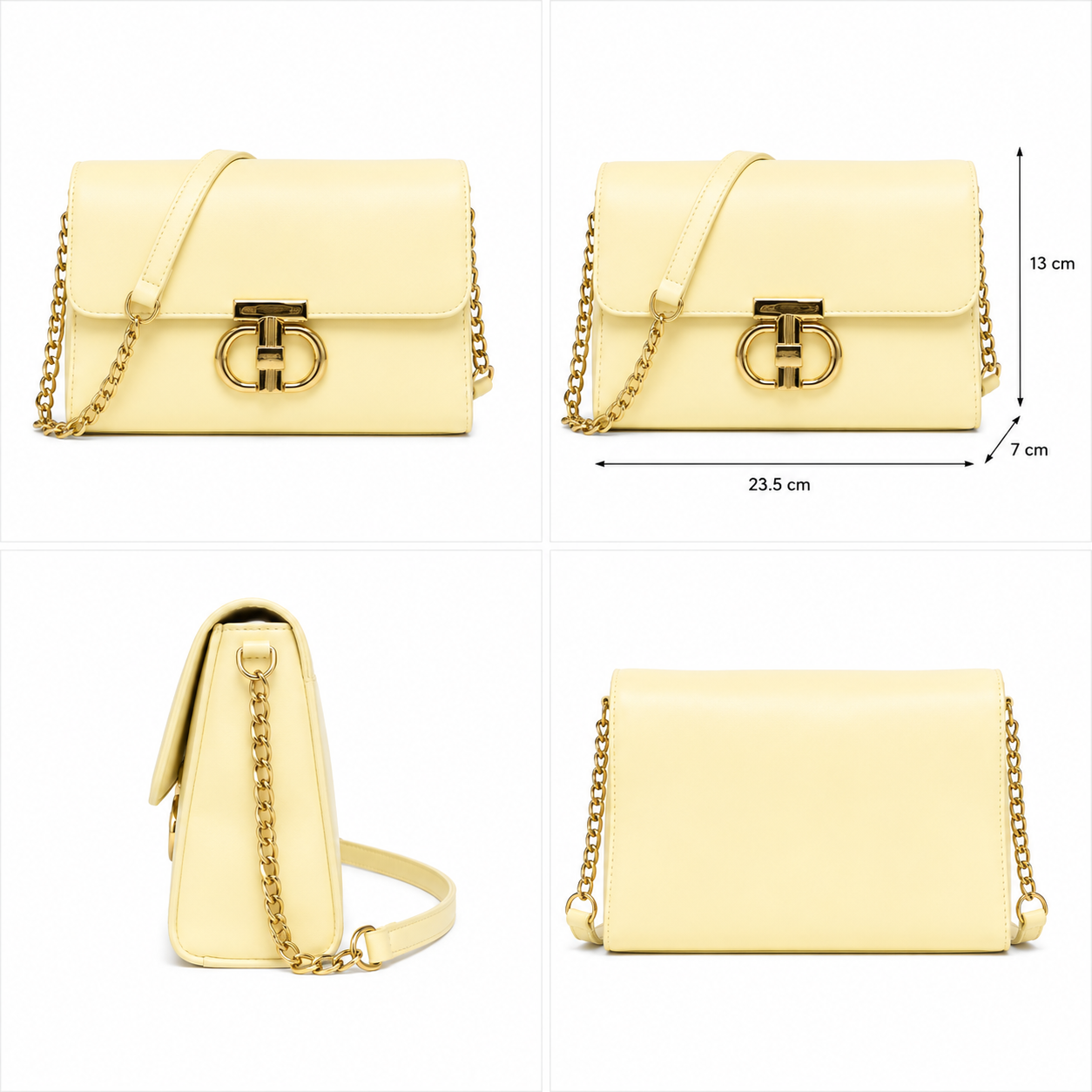 Women's Elegant Butter Yellow Crossbody Shoulder Bag with Gold Hardware