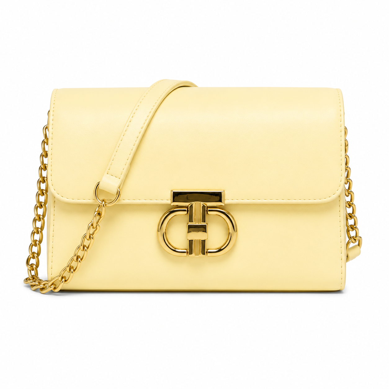 Women's Elegant Butter Yellow Crossbody Shoulder Bag with Gold Hardware