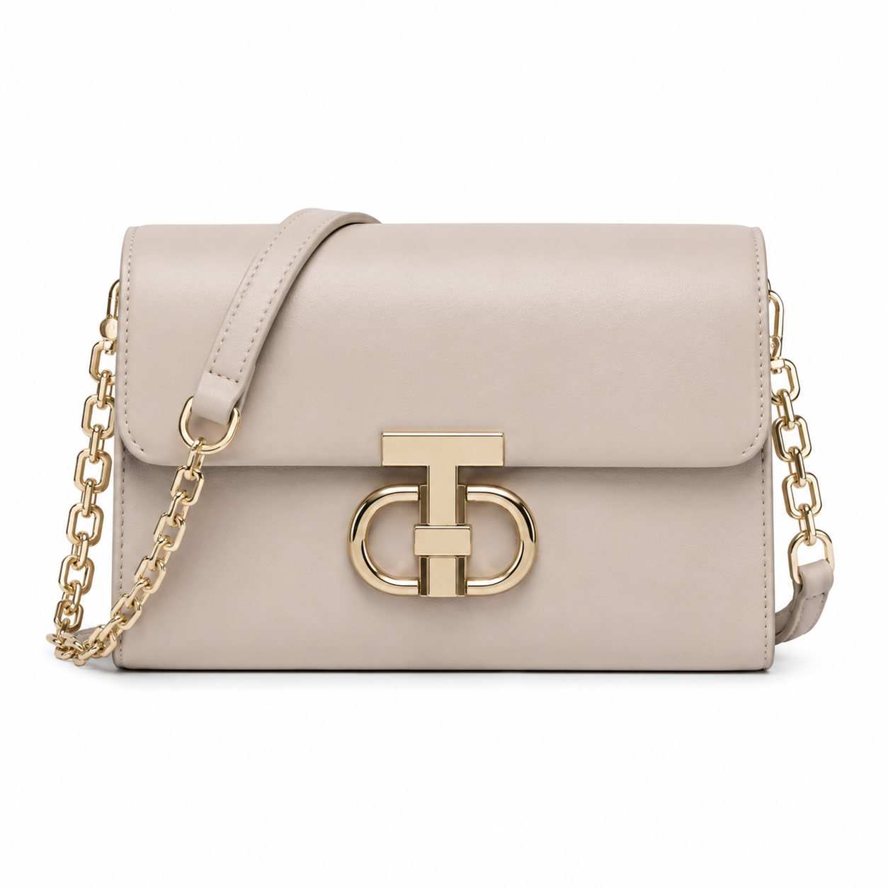 Women's Elegant Beige Crossbody Shoulder Bag with Gold Hardware