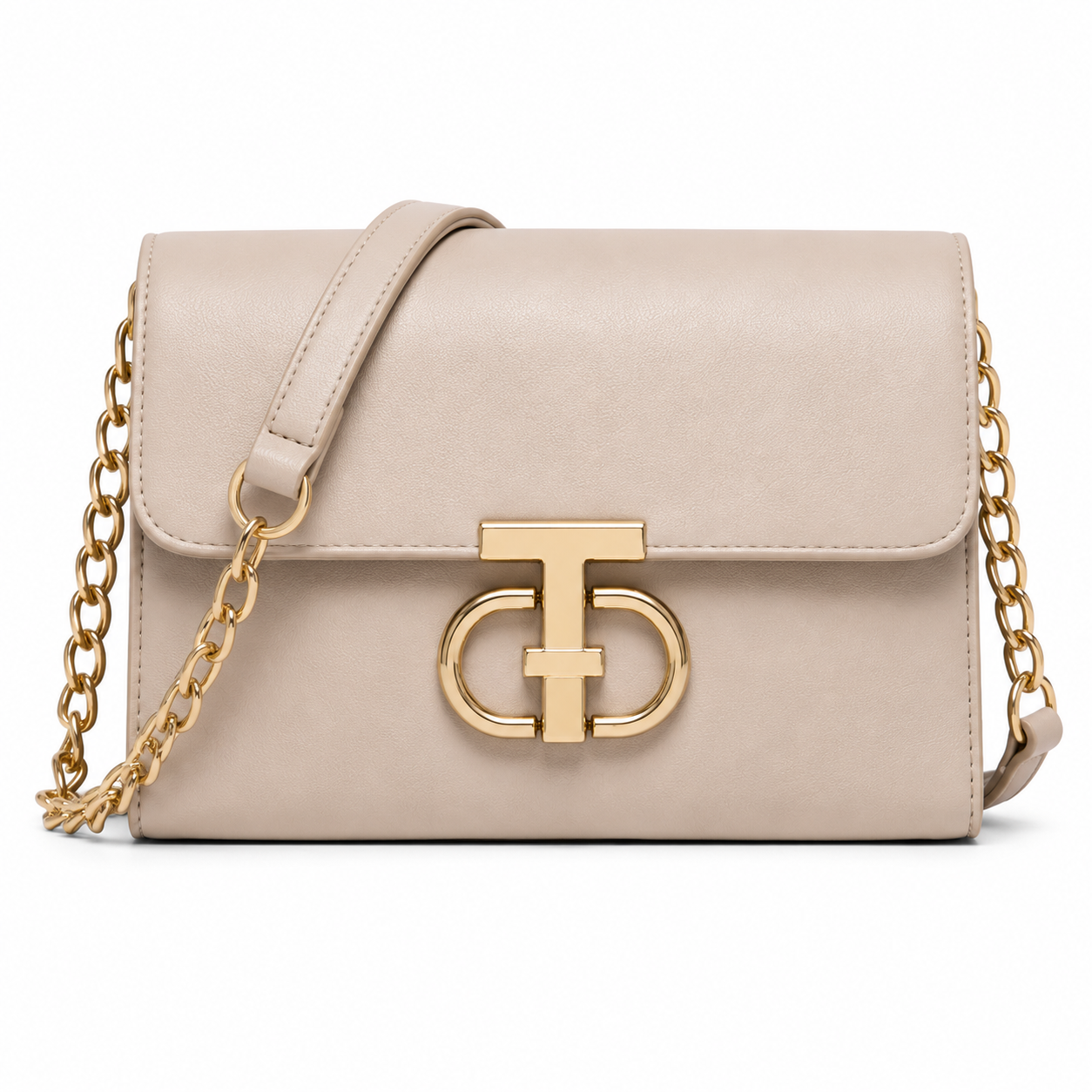 Women's Elegant Beige Cream Crossbody Shoulder Bag with Gold Hardware