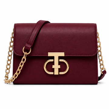 Women's Elegant Burgundy Crossbody Shoulder Bag with Gold Hardware