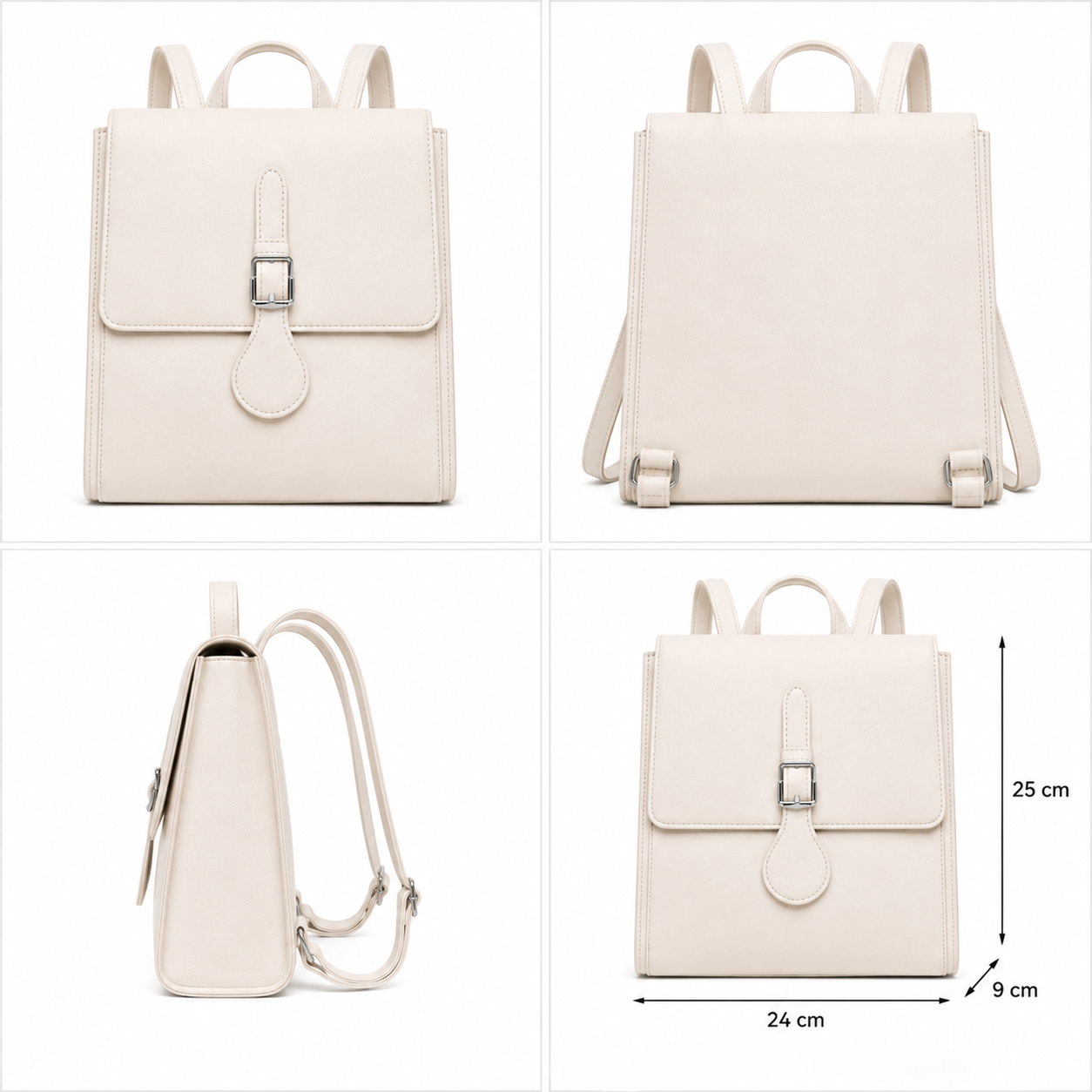 Women's Elegant Ivory Minimalist Backpack & Shoulder Bag