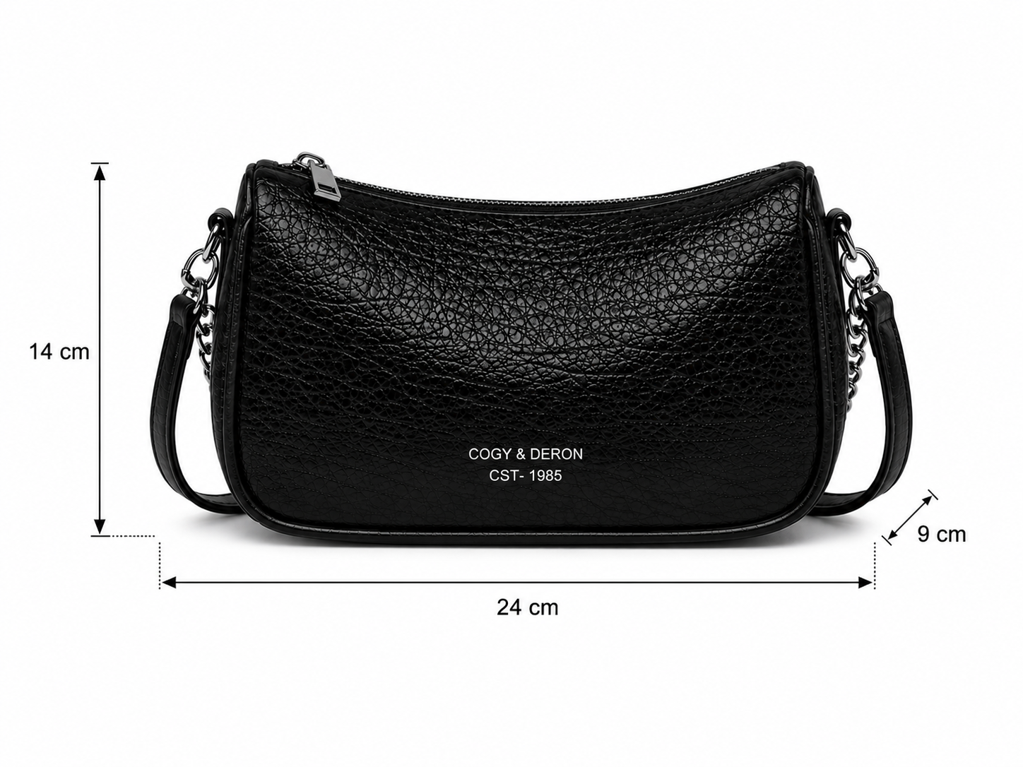 CoGy & Deron Textured Shoulder Bag – Black