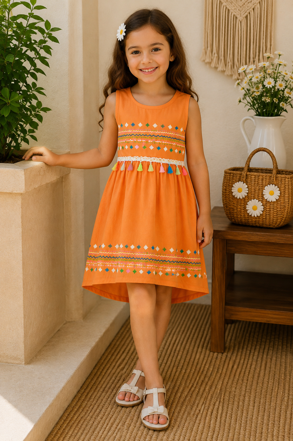 SARUSHKA Kids Girls Sleeveless Dress – Orange