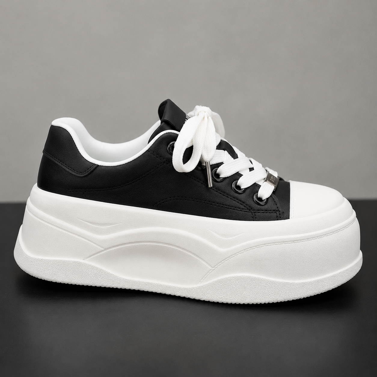 Women's Platform Canvas Sneakers - Black & White