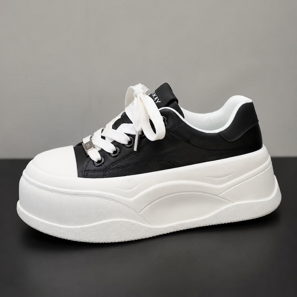 Women's Platform Canvas Sneakers - Black & White