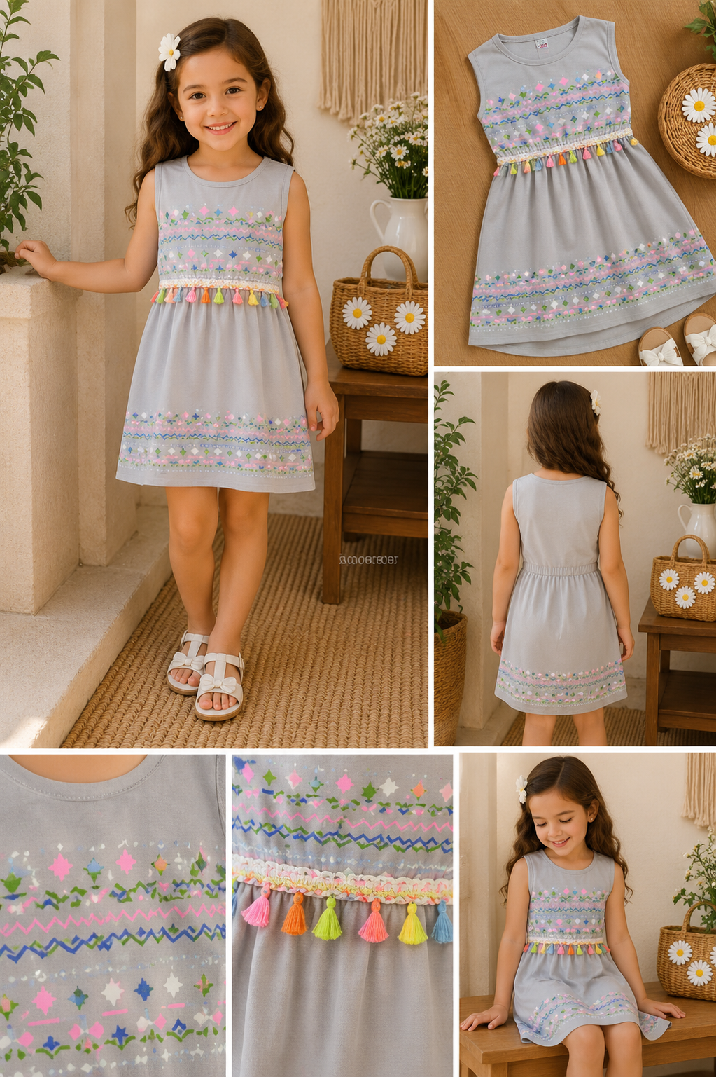 SARUSHKA Kids Girls Sleeveless Dress – Grey