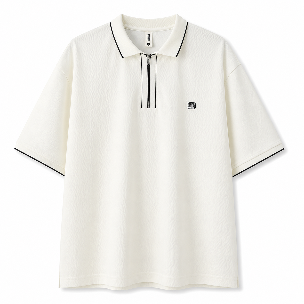 Men’s Zip Collar Oversized Polo T-Shirt – Off White