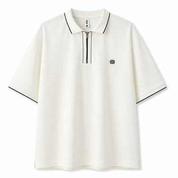 Men’s Zip Collar Oversized Polo T-Shirt – Off White