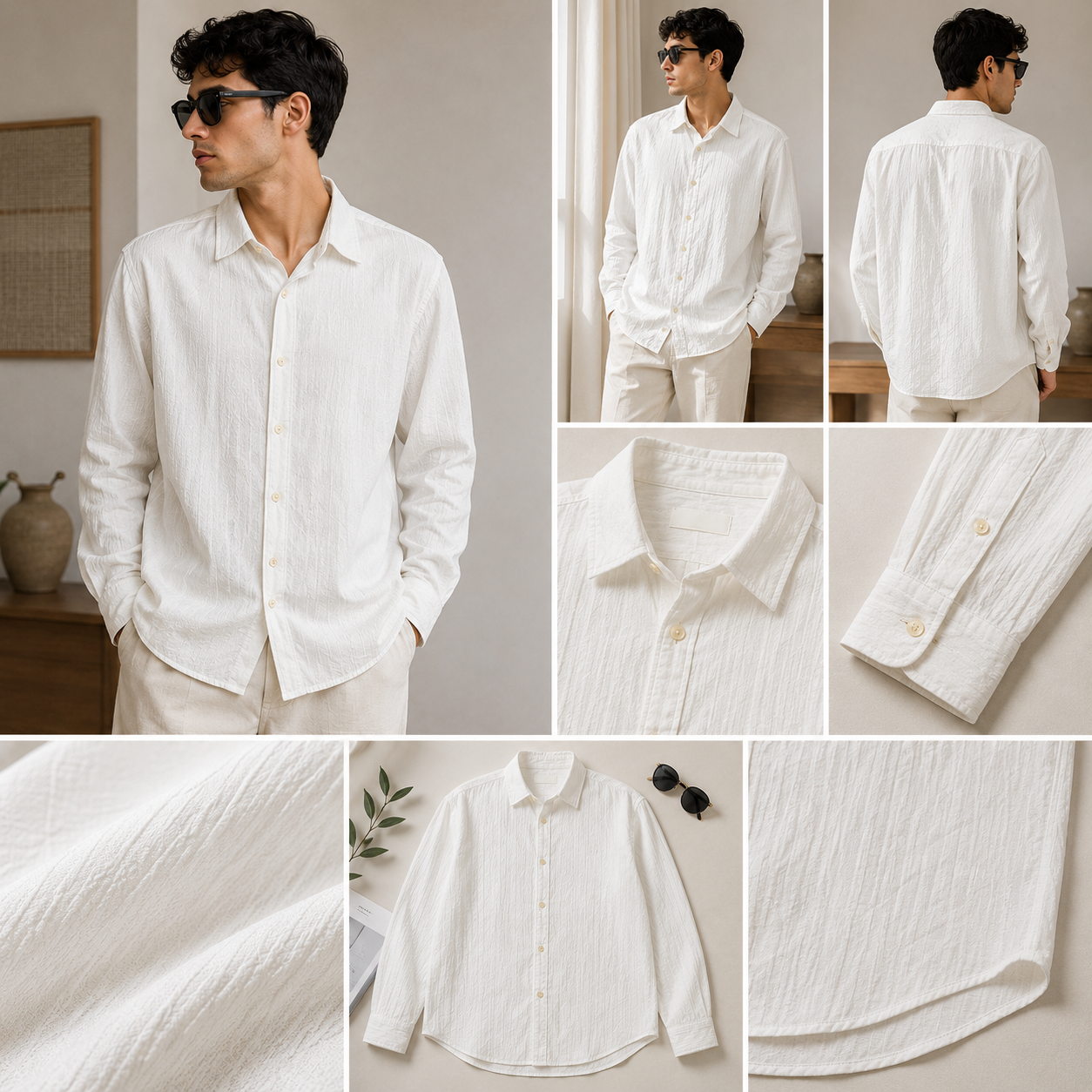 Men’s Textured Long Sleeve Shirt – White
