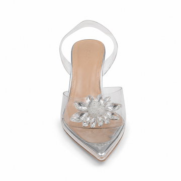 Crystal Flower Transparent Pointed-Toe Heels