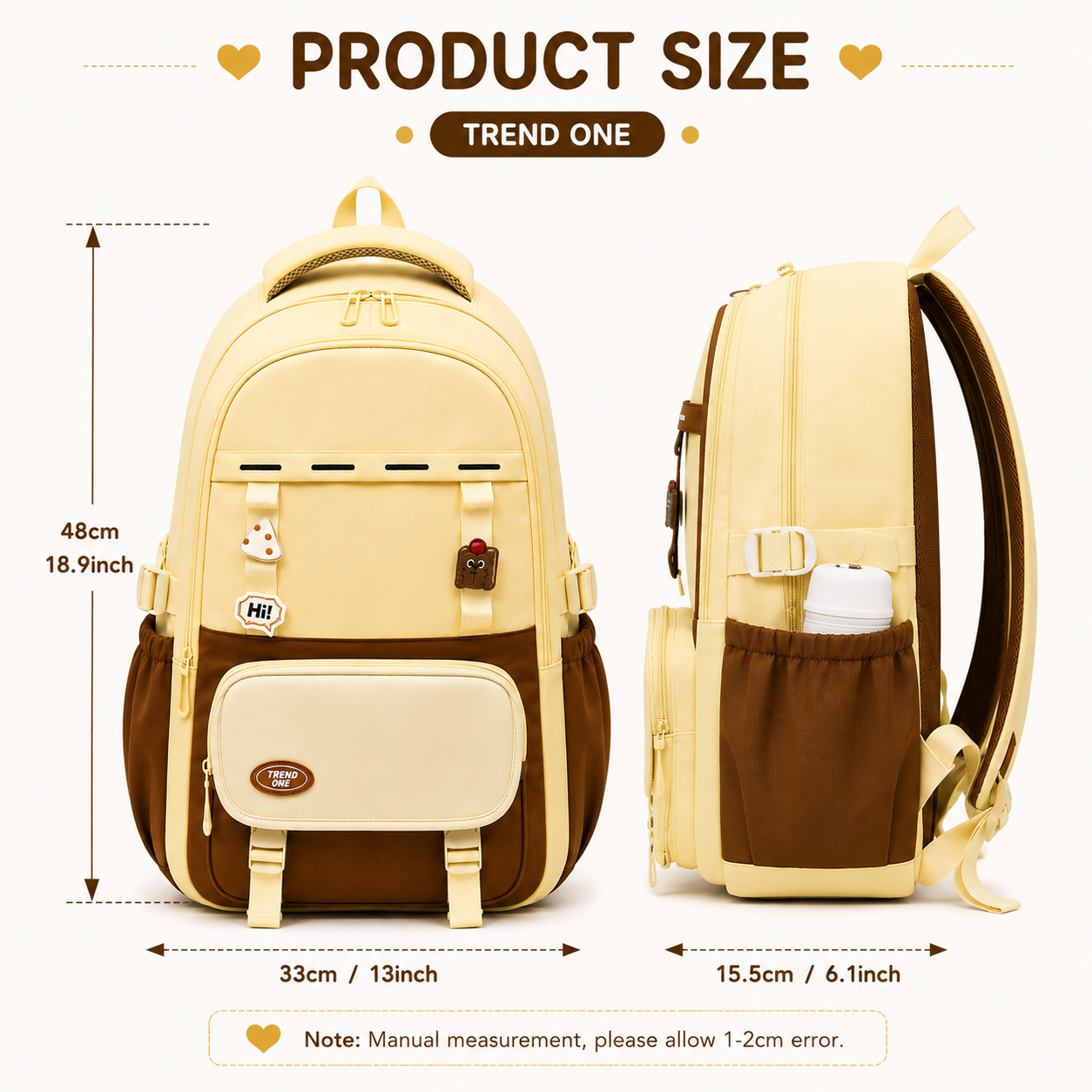 Trend One School Backpack – Light Yellow & Brown