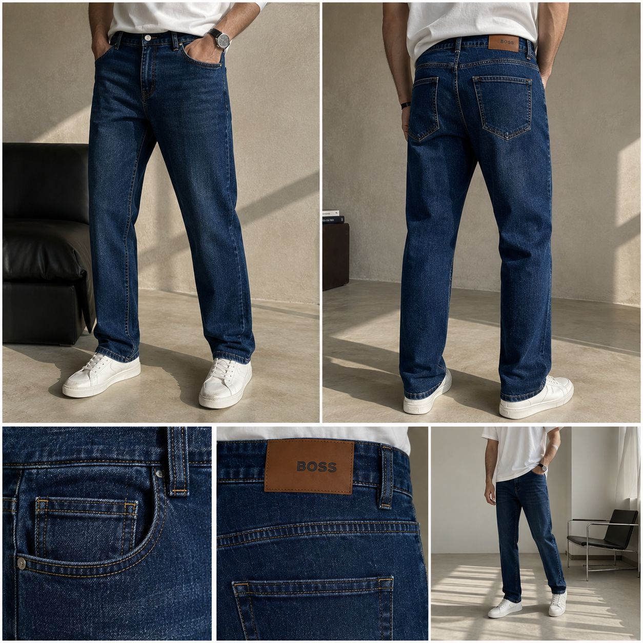 Men’s Dark Blue Washed Straight Fit Jeans