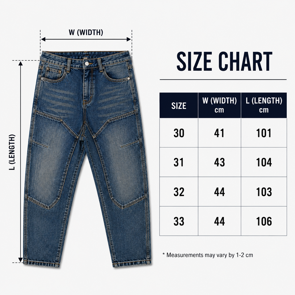 Men’s Vintage Washed Panel Denim Jeans – Blue