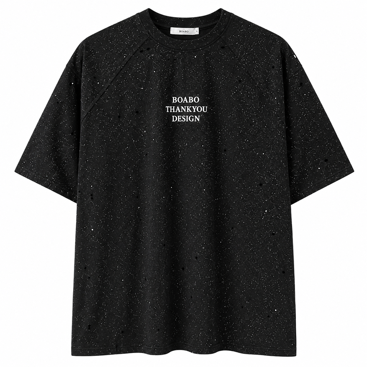 Men’s Distressed Speckle Oversized T-Shirt – Black