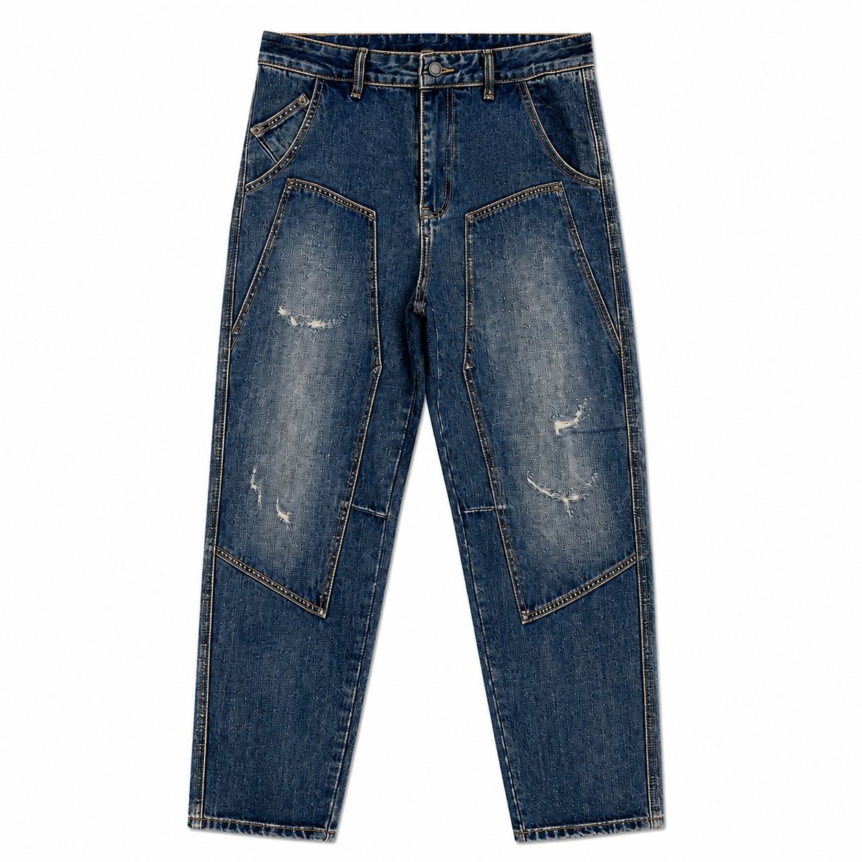 Men’s Vintage Washed Patchwork Denim Jeans
