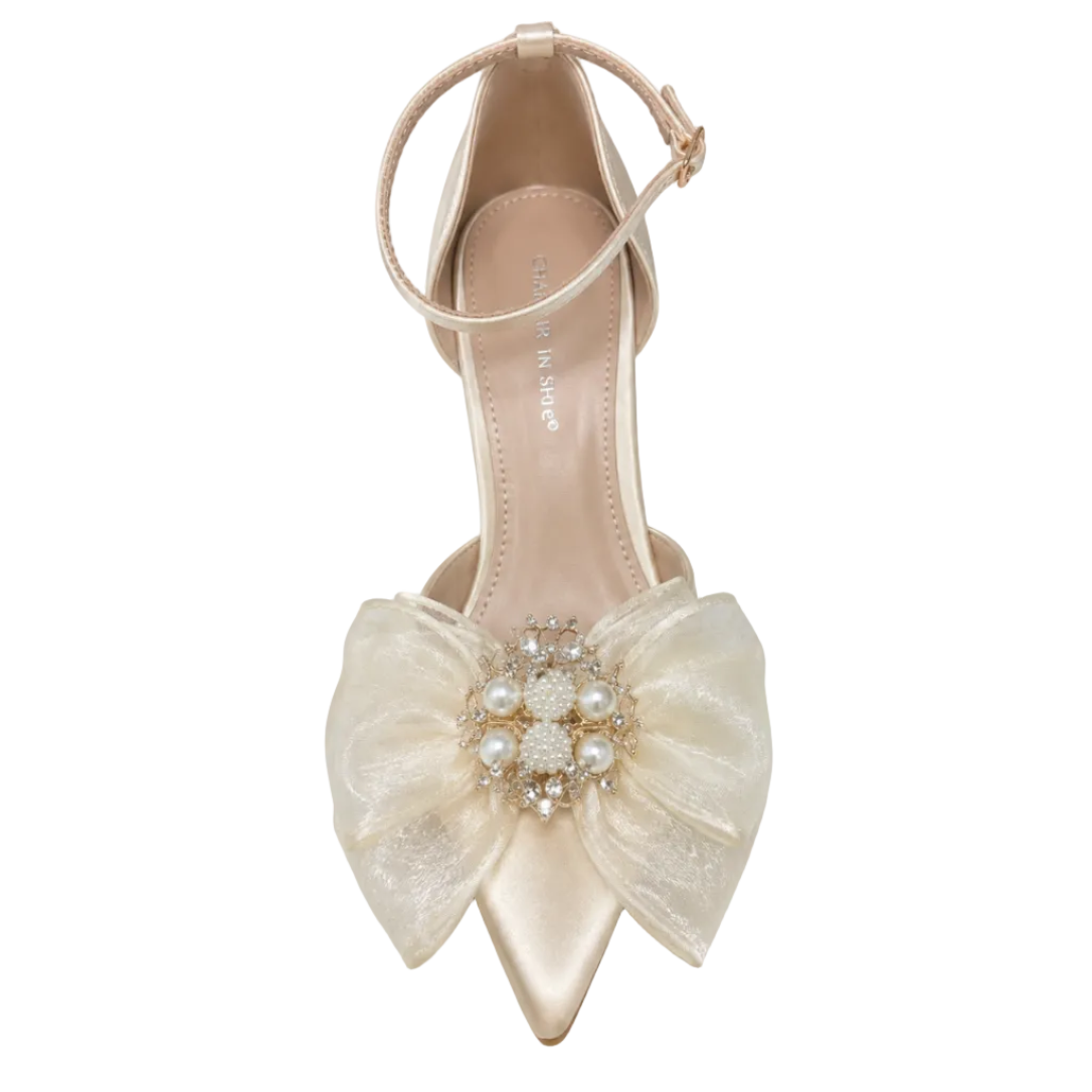 Ivory Pearl Bow Pointed-Toe Heels