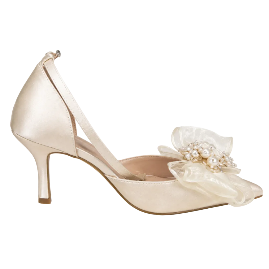 Ivory Pearl Bow Pointed-Toe Heels
