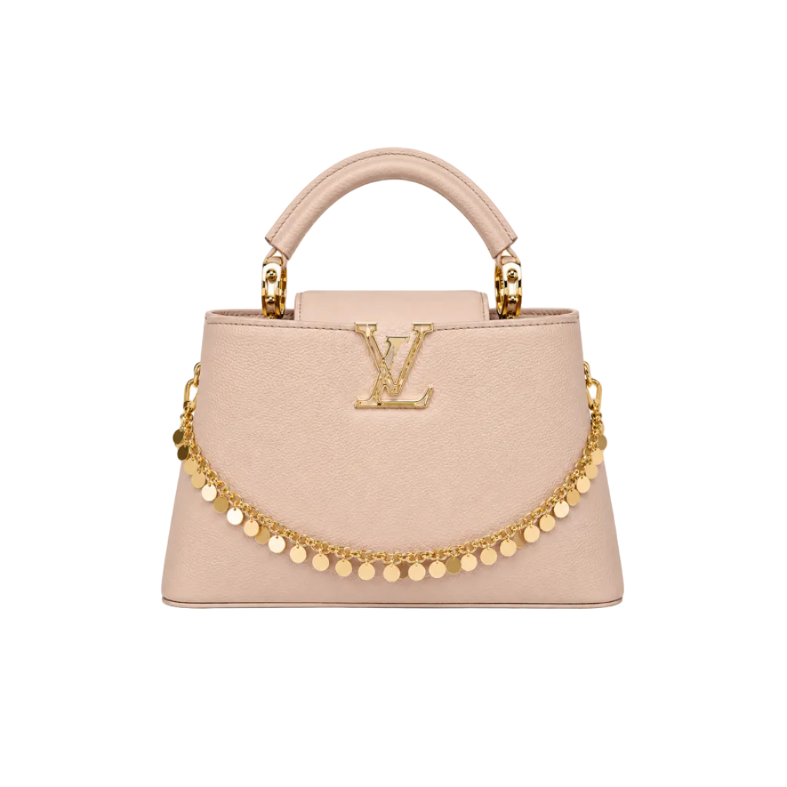 Louis Vuitton Capucines Medium Beige Leather Top Handle Bag with Gold Charm Chain-medium