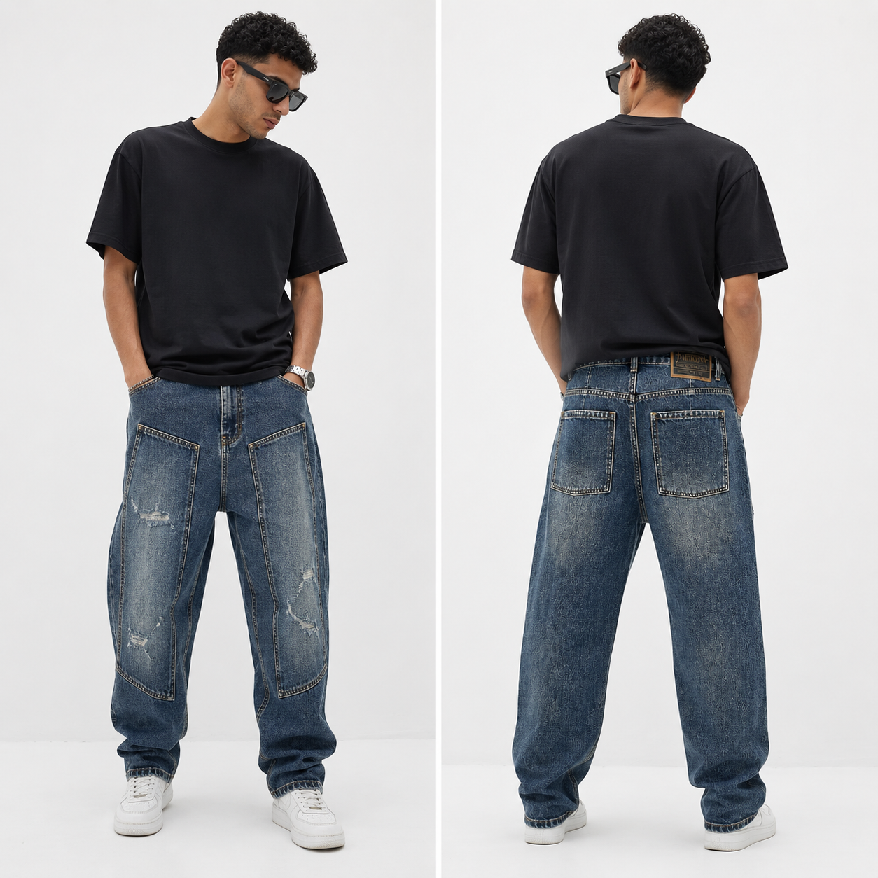 Men’s Vintage Washed Patchwork Denim Jeans