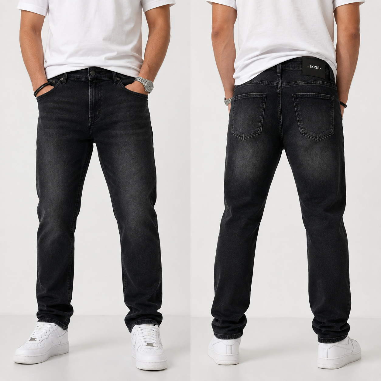 Men’s Black Washed Straight Fit Jeans