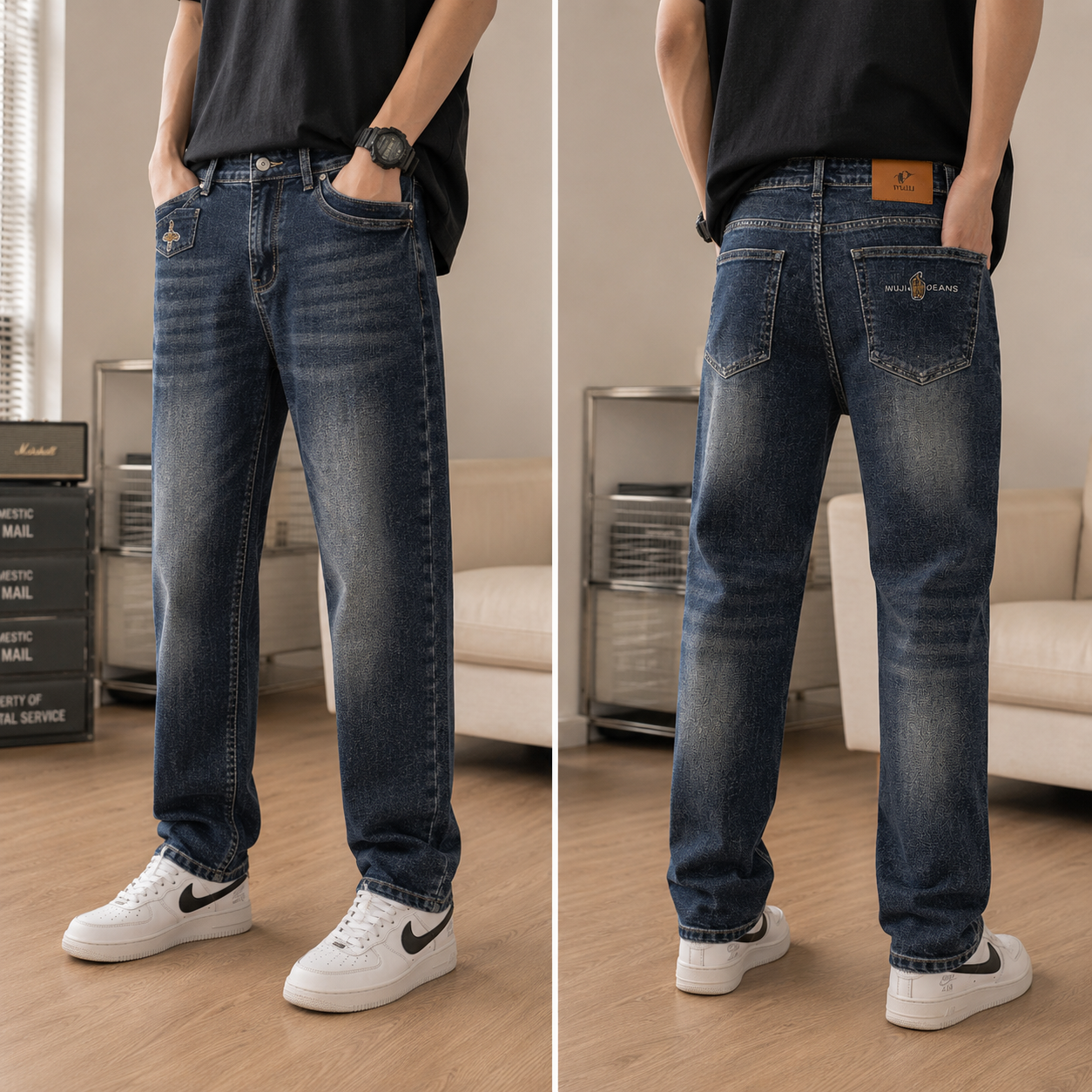 Men’s Dark Blue Washed Slim Fit Jeans