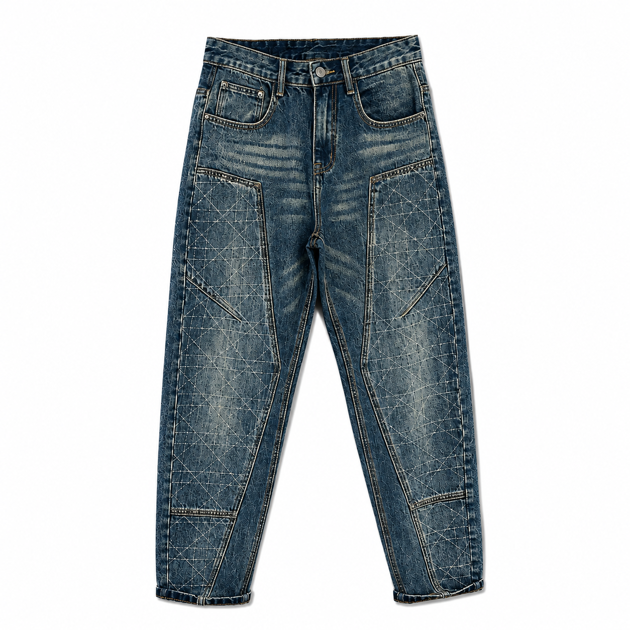 Men’s Vintage Washed Panel Denim Jeans