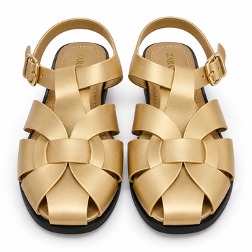 Women’s Woven Slingback Flat Sandals – Gold