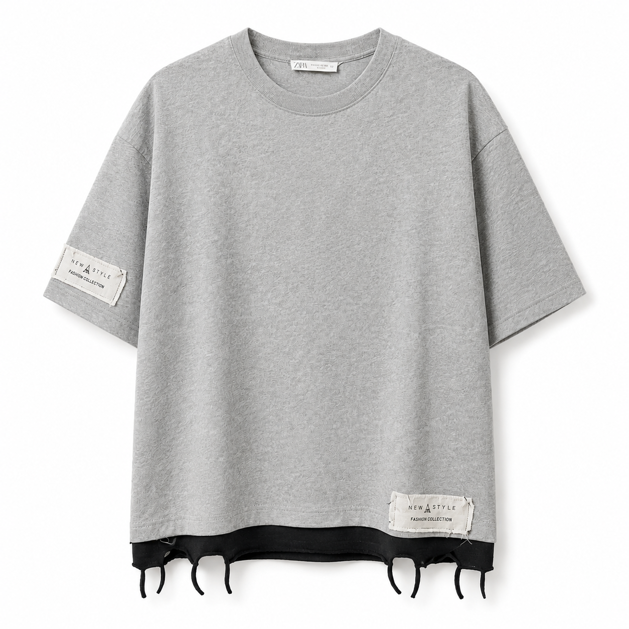 Men’s Layered Distressed Oversized T-Shirt – Gray