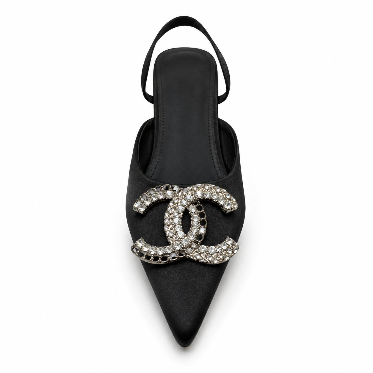 Black Crystal Pointed-Toe Slingback Heels