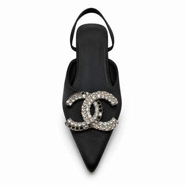 Black Crystal Pointed-Toe Slingback Heels