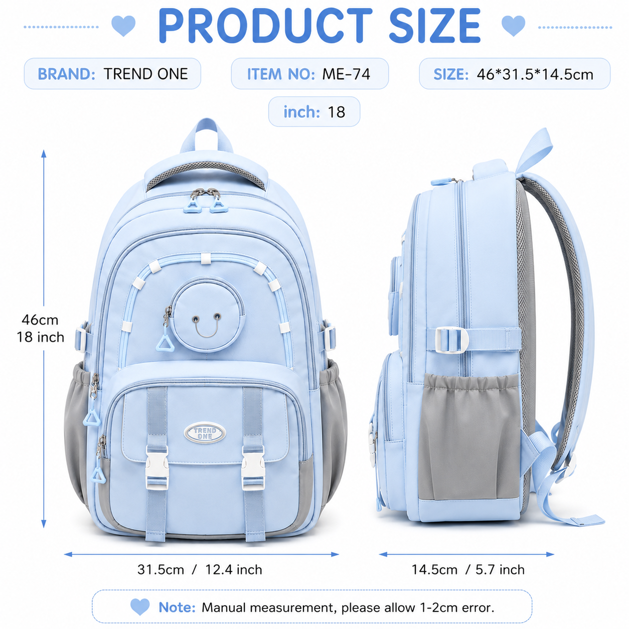 Trend One School Backpack – Light Blue
